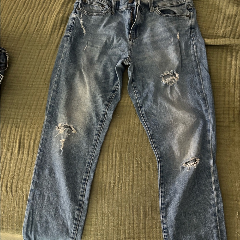 GAP Blue Girlfriend Jeans with Distressed Details